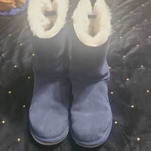 Koolaburra Navy Suede Shearling Mid-Calf Boots